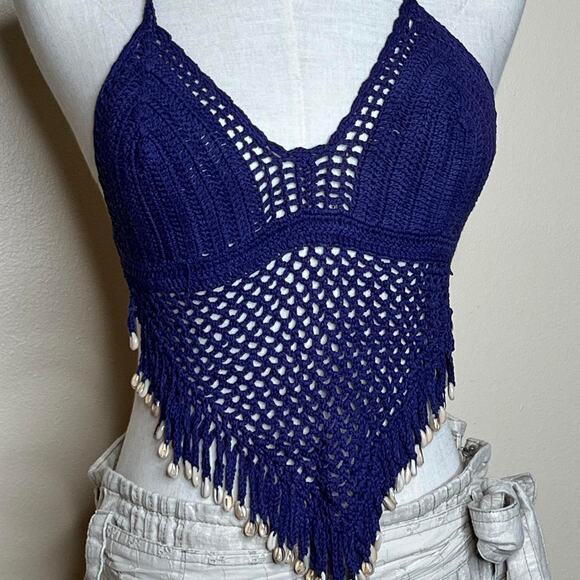 vintage y2k crochet sea shell halter neck crop top - Picture 1 of 7